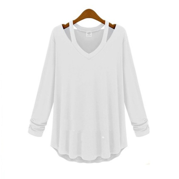 Solid V-Neck Long Sleeve T-Shirt